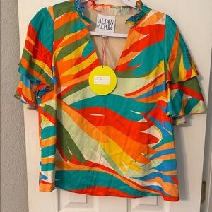 Alden Adair Multicolor V-Neck Ruffle Sleeve Blouse